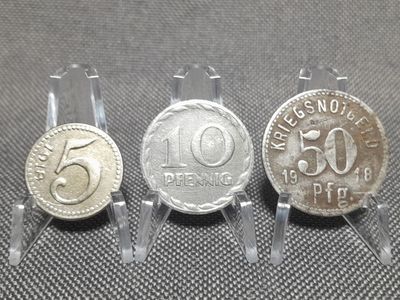 Münzen Set Deutsches Kaiserreich 1918 1919 5 10 50 Pfennig Mainz Mannheim Apolda Kriegsnotgeld