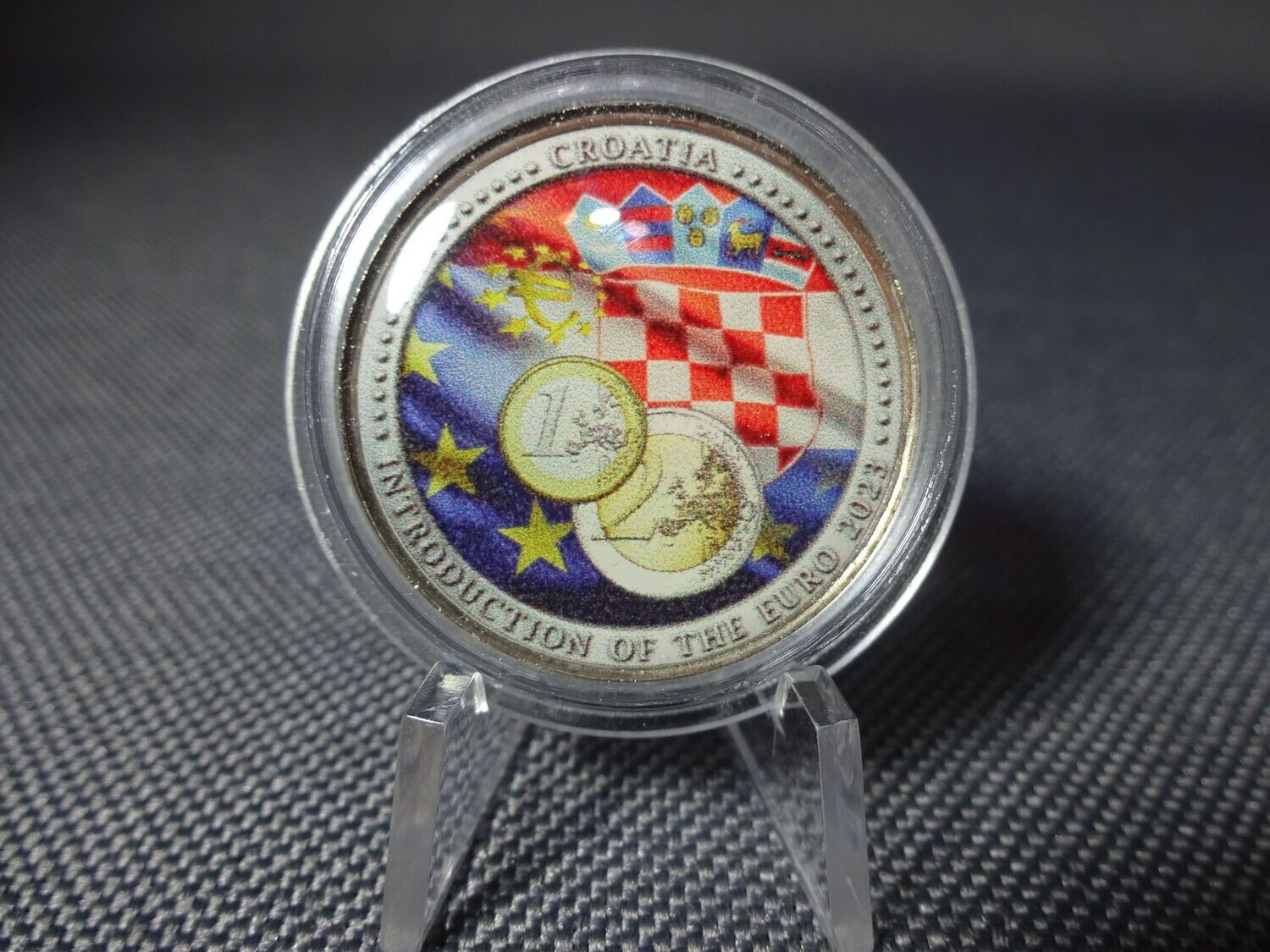 Münze 2 Euro 2023 Kroatien Euroeinführung Farbe Emaille