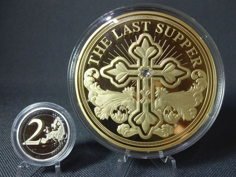 Medaille Vatikan 2017 Letzte Abendmahl Jesus Swarovski Vergoldet 70 mm Gigantenprägung