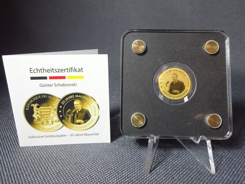 Goldmünze Tschad 2019 3000 Francs Mauerfall Schabowski 1/500 Oz Unze Goldmünze Tschad 2019 3000 Francs Mauerfall Schabowski 1/500 Oz Unze