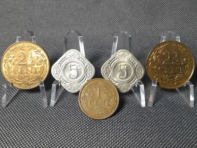 Münzen Set Curacao 1948 1957 1965 1967 1 2 1/2 5 Cent Niederländ. Antillen Erhaltung!