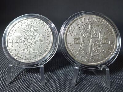 Silbermünzen Set England 1943 2 Shillings Half 1/2 Crown George VI. Silbermünzen Set England 1943 2 Shillings Half 1/2 Crown George VI.