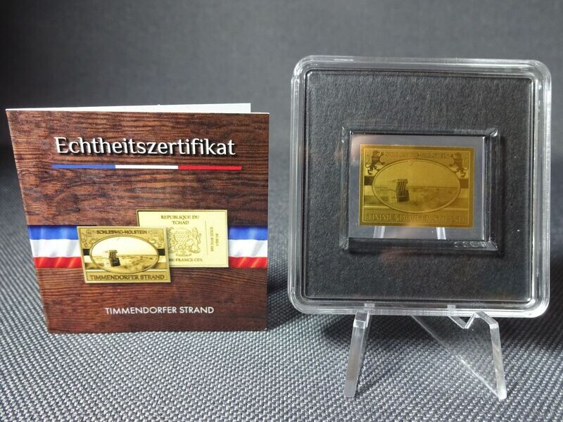 Goldmünze Tschad 3000 Francs Timmendorfer Strand Goldbarren 1/500 Oz Unze