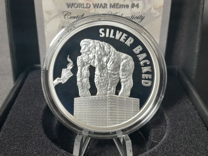 Silbermedaille USA 2021 Gorilla Silver Backed Silver Shield PP Proof 1 Oz Unze