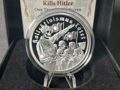 Silbermedaille USA 2021 Kollektivismus Tötet Kills Hitler Zombie Silver Shield PP Proof 1 Oz Unze