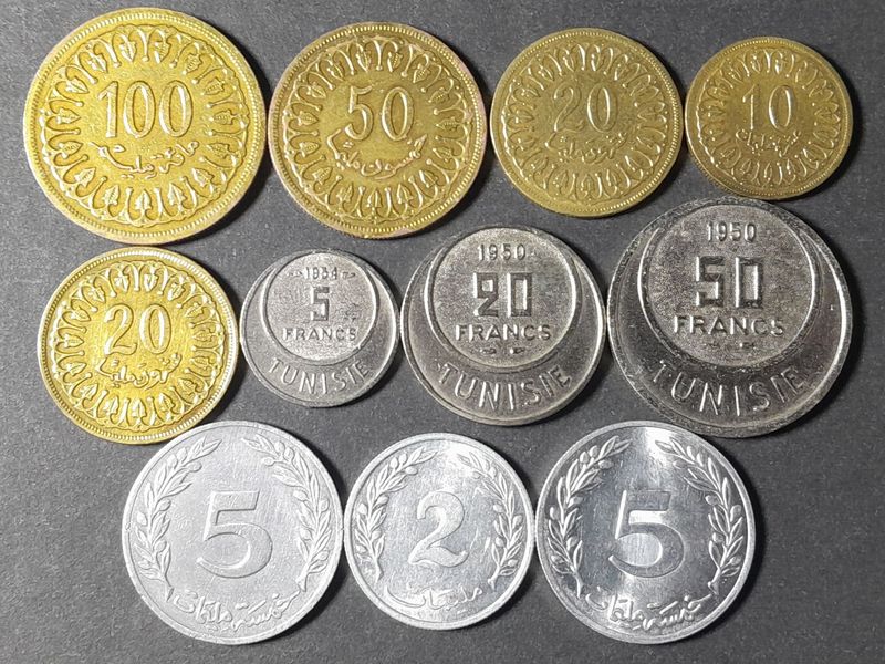Münzen Set Tunesien 1950 1954 1960 2 - 100 Millim 5 - 50 Francs Erhaltung