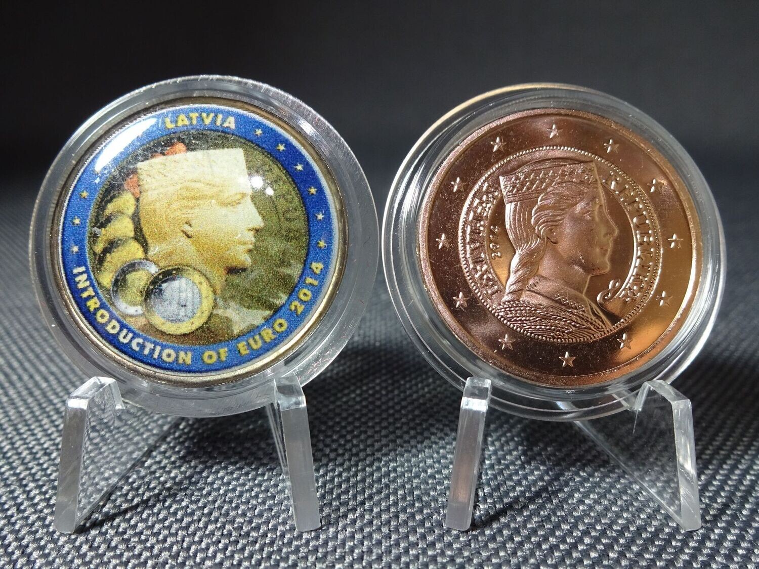Münzen Set Lettland 2014 2 Euro Euroeinführung Farbe Emaille Rotgold