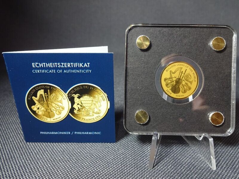 Goldmünze Tschad 2020 Philharmoniker 3000 Francs Bullion Coins of the World 1/500 Oz Unze Goldmünze Tschad 2020 Philharmoniker 3000 Francs Bullion Coins of the World 1/500 Oz Unze