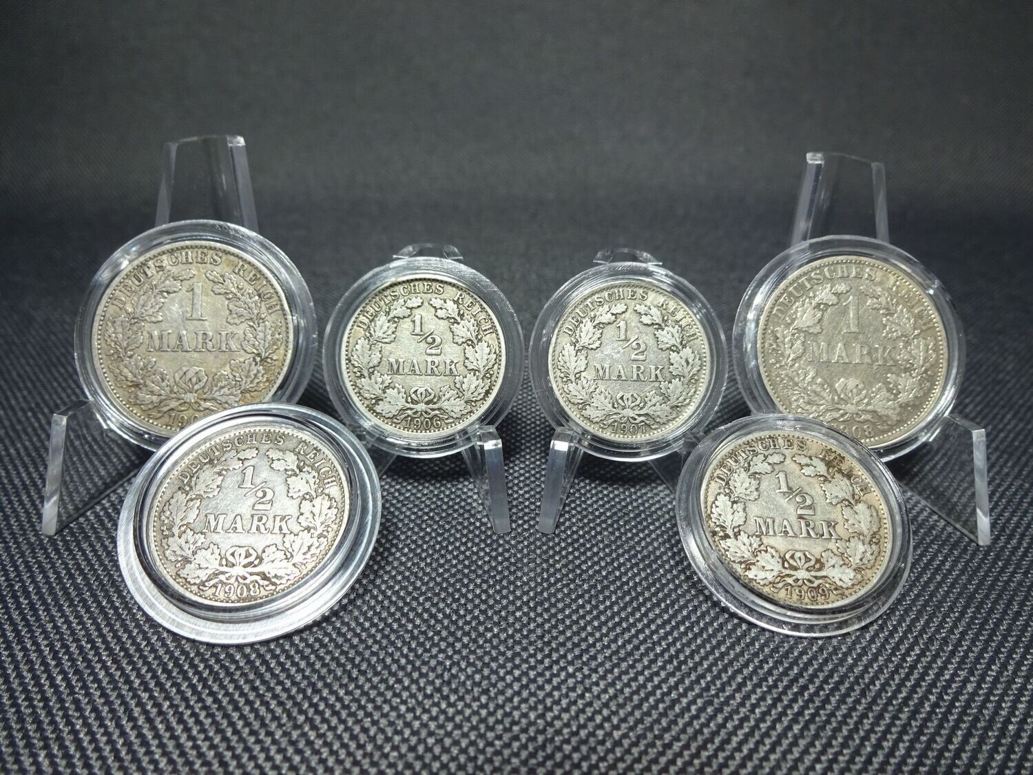 Silbermünzen Set Deutsches Kaiserreich 1905 1906 1907 1908 1909 A 1/2 1 Mark Berlin