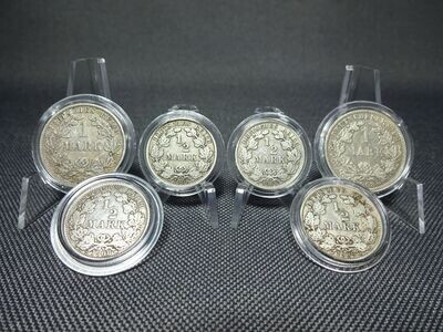 Silbermünzen Set Deutsches Kaiserreich 1905 1906 1907 1908 1909 A 1/2 1 Mark Berlin