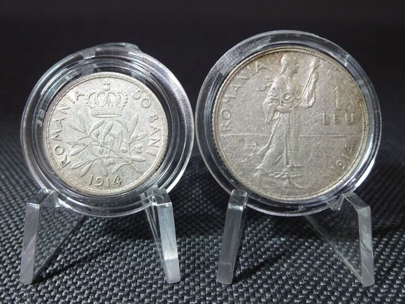 Silbermünzen Set Rumänien 1914 50 Bani 1 Leu König Karl Carol I. Königreich Silbermünzen Set Rumänien 1914 50 Bani 1 Leu König Karl Carol I. Königreich
