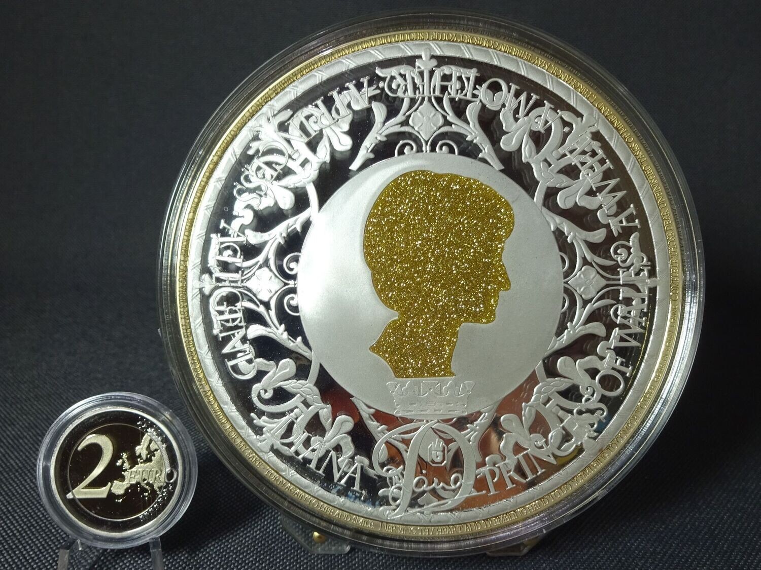 Medaille Deutschland Lady Diana Farbe Proof Diamantenstaub 100 mm Gigantenprägung