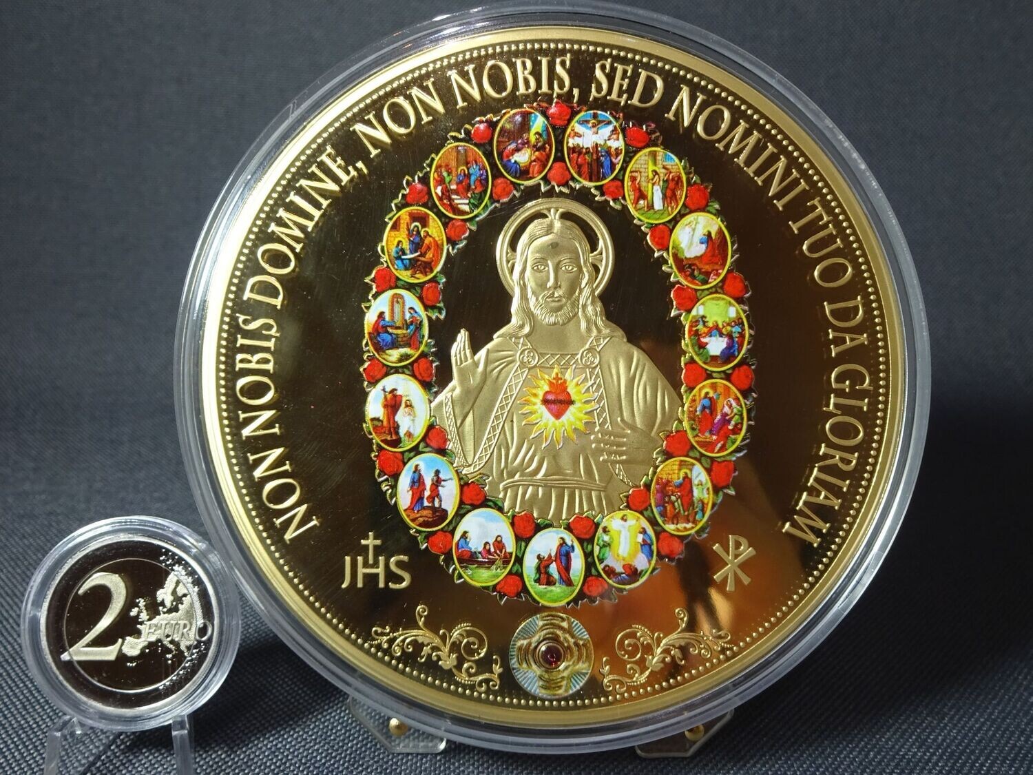 Medaille Vatikan Jesus Trinitas Farbe Swarovski Vergoldet PP Proof Gigantenprägung 100 mm