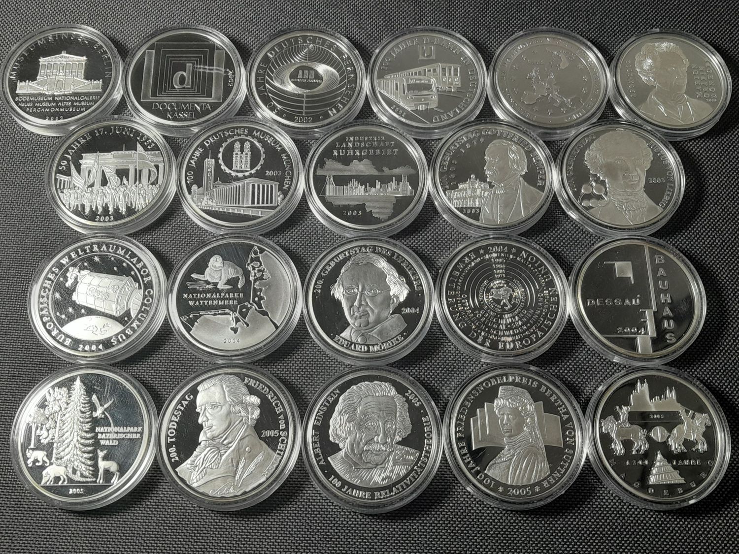 Medaillen Set 2002 2003 2004 2005 Deutschland 10 Euro Sammlermünzen Versilbert PP Proof