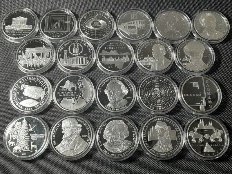 Medaillen Set 2002 2003 2004 2005 Deutschland 10 Euro Sammlermünzen Versilbert PP Proof Medaillen Set 2002 2003 2004 2005 Deutschland 10 Euro Sammlermünzen Versilbert PP Proof