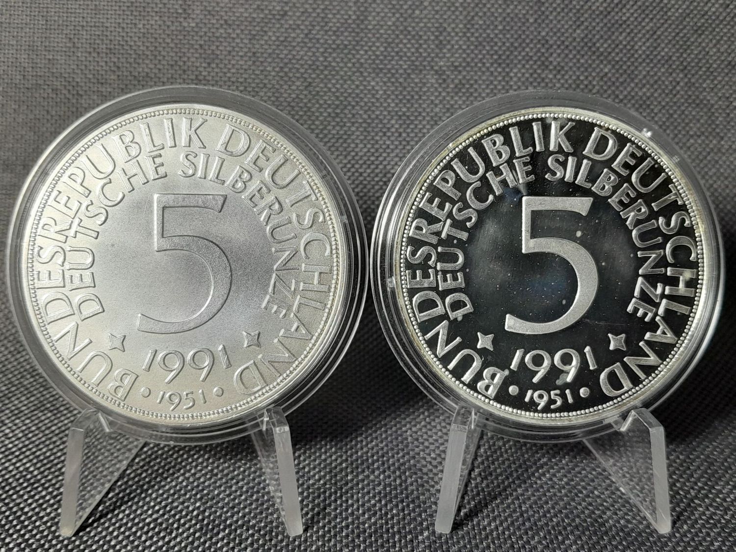 Silbermedaillen Set 1991 1951 5 Mark Replikat Deutschland Silberadler Heiermann PP Proof 1 Oz Unze Silbermedaillen Set 1991 1951 5 Mark Replikat Deutschland Silberadler Heiermann PP Proof 1 Oz Unze