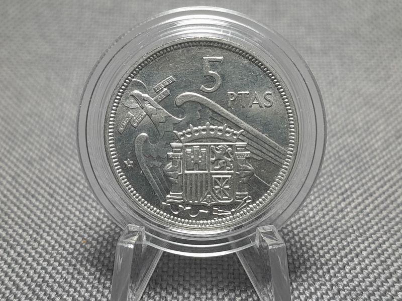 Münze Spanien 1957 5 Pesetas 1974 Stern ? 74 Peseten Franco Erhaltung (2)