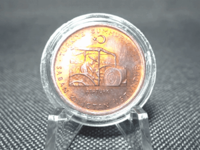 Münze Türkei 1974 10 Kurus Atatürk Traktor FAO Rot Lila Patina Münze Türkei 1974 10 Kurus Atatürk Traktor FAO Rot Lila Patina