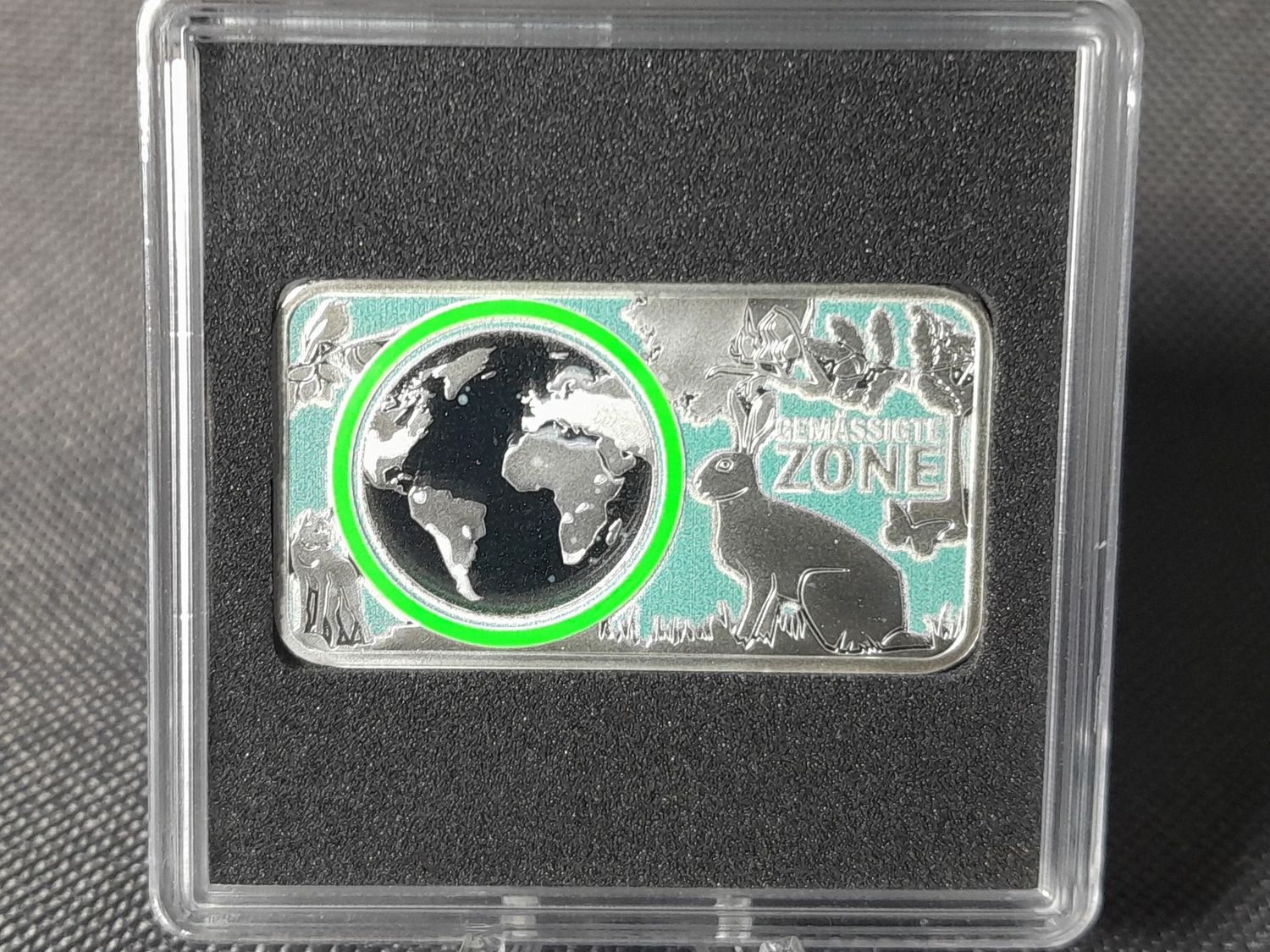 Silberbarren Planet Erde 2017 Deutschland UV Lack Ring  Gemässig. Zone Fluoreszierend Farbe 1/2 Oz Unze