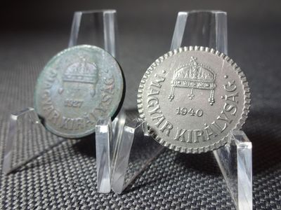 Münzen Set Ungarn 1927 & 1940 2 Filler Magyar Königreich Patina
