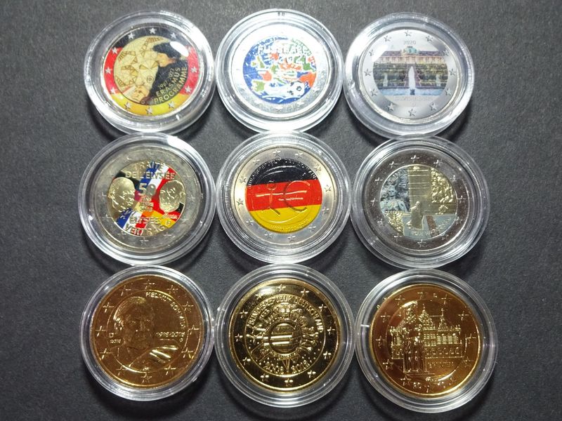 Münzen Set Deutschland Bremen 2 Euro Erasmus Fussball Farbe Emaille Vergoldet