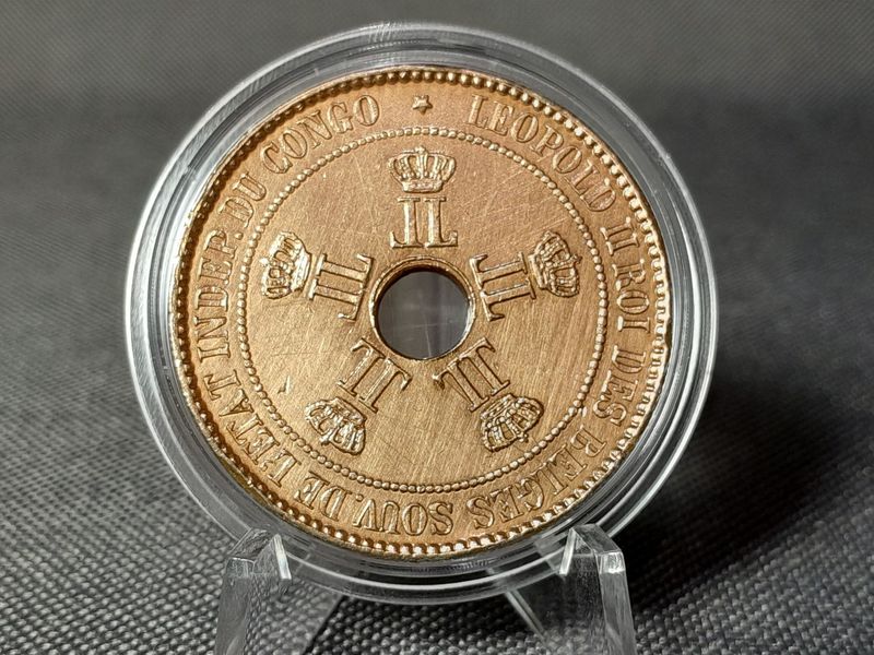 Münze Belgisch Kongo 1888 10 Centimes Stern Leopold II. Erhaltung