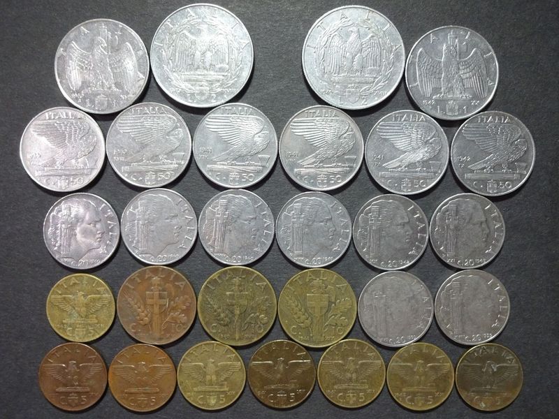 Münzen Set Italien 1937 - 1943 5 10 20 50 Centesimi 1 2 Lire Vittorio III. Faschistenprägung