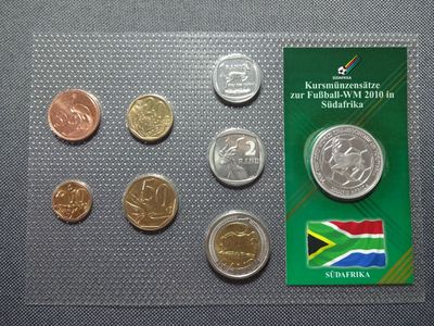 Kursmünzensatz KMS Set Südafrika 2008 5 Cent - 5 Rand Fussball WM 2010 Springbok Medaille