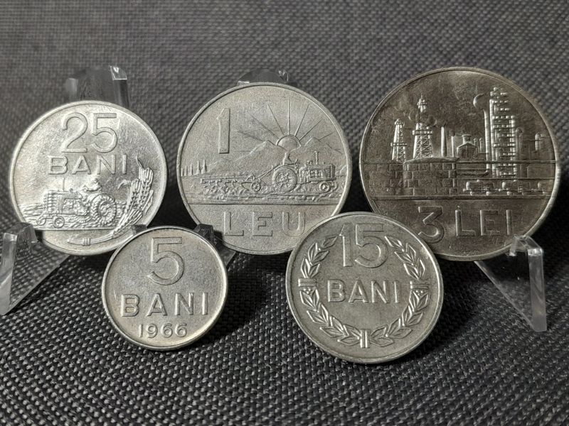 Münzen Set Rumänien 1966 1 3 5 15 25 Bani Leu Lei Traktor Industrie