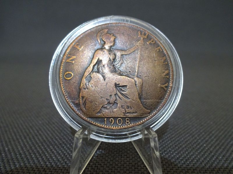 Münze England 1908 1 Penny Britannia Eduard Edwards VII. Patina