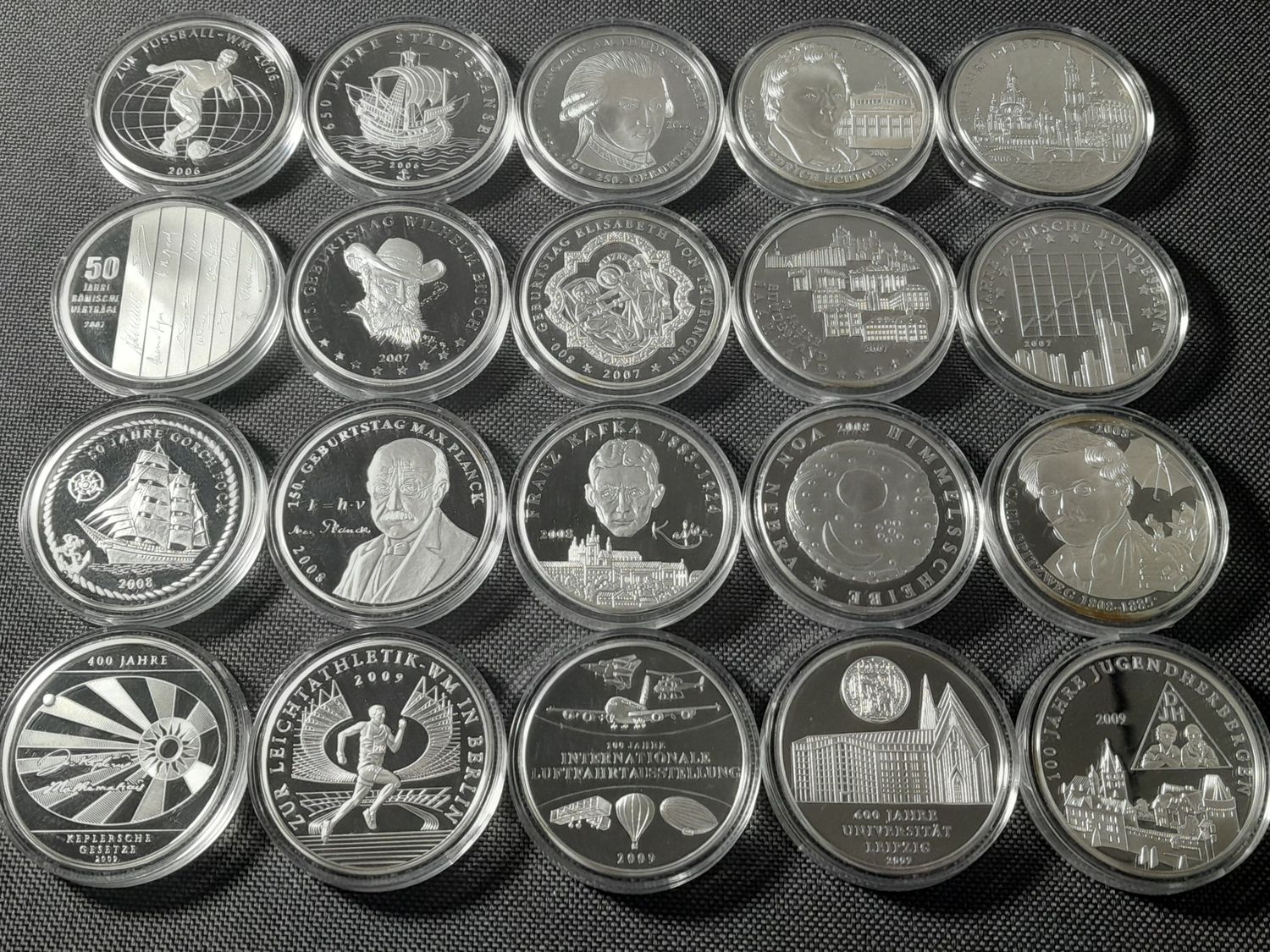 Medaillen Set 2006 2007 2008 2009 Deutschland 10 Euro Sammlermünzen Versilbert PP Proof