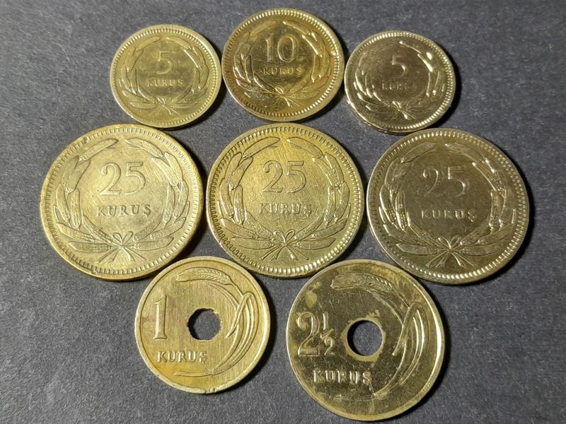 Münzen Set Türkei 1948 - 1956 1 2 1/2 5 10 25 Kurus Erhaltung!