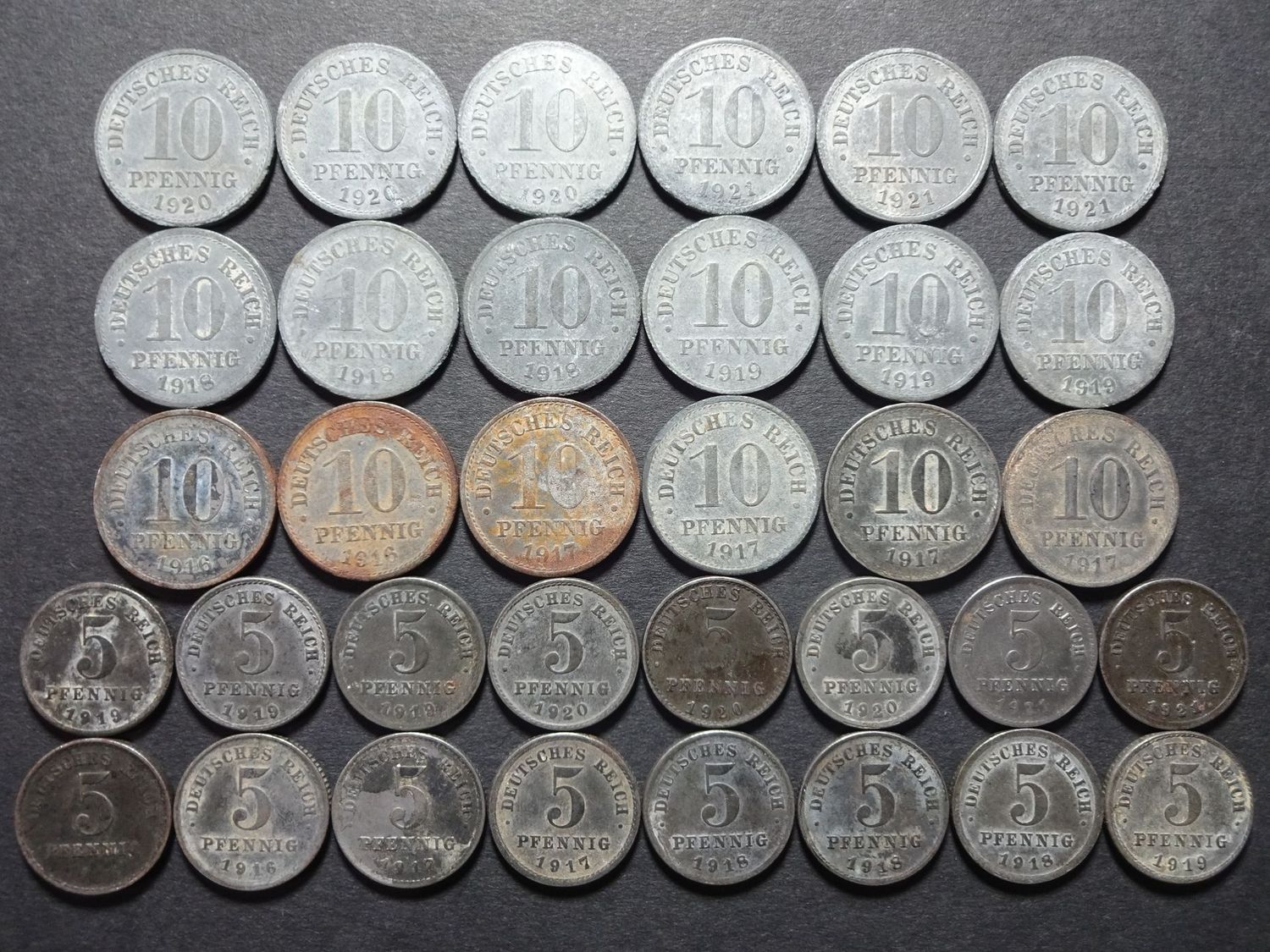 Münzen Set Deutsches Kaiserreich 1916 1917 1918 1919 1920 1921 5 10 Pfennig