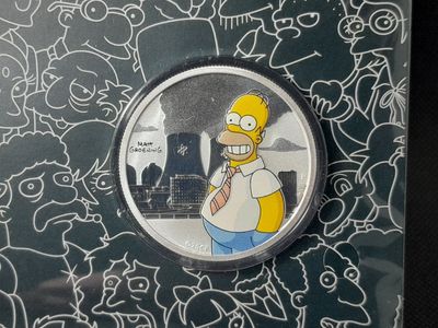Silbermünze Tuvalu 2020 50 Cents Homer Simpson Blister Farbe 1/2 Oz Unze