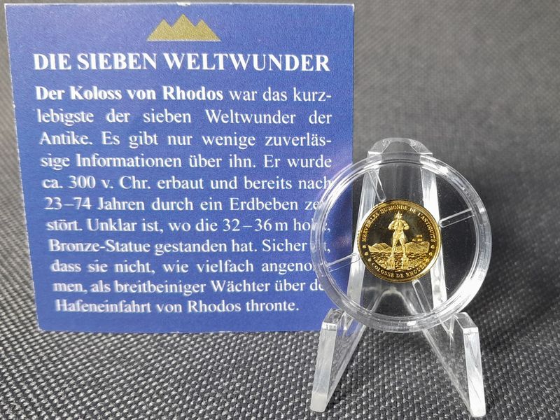 Goldmünze Niger 2014 100 Francs Koloss von Rhodos Statue Insel Weltwunder PP Proof 0,5 g
