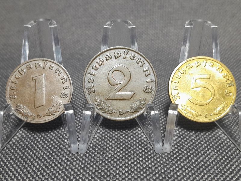 Münzen Set Drittes Reich 1937 1939 B D J 1 2 5 Reichspfennig Wien München Hamburg