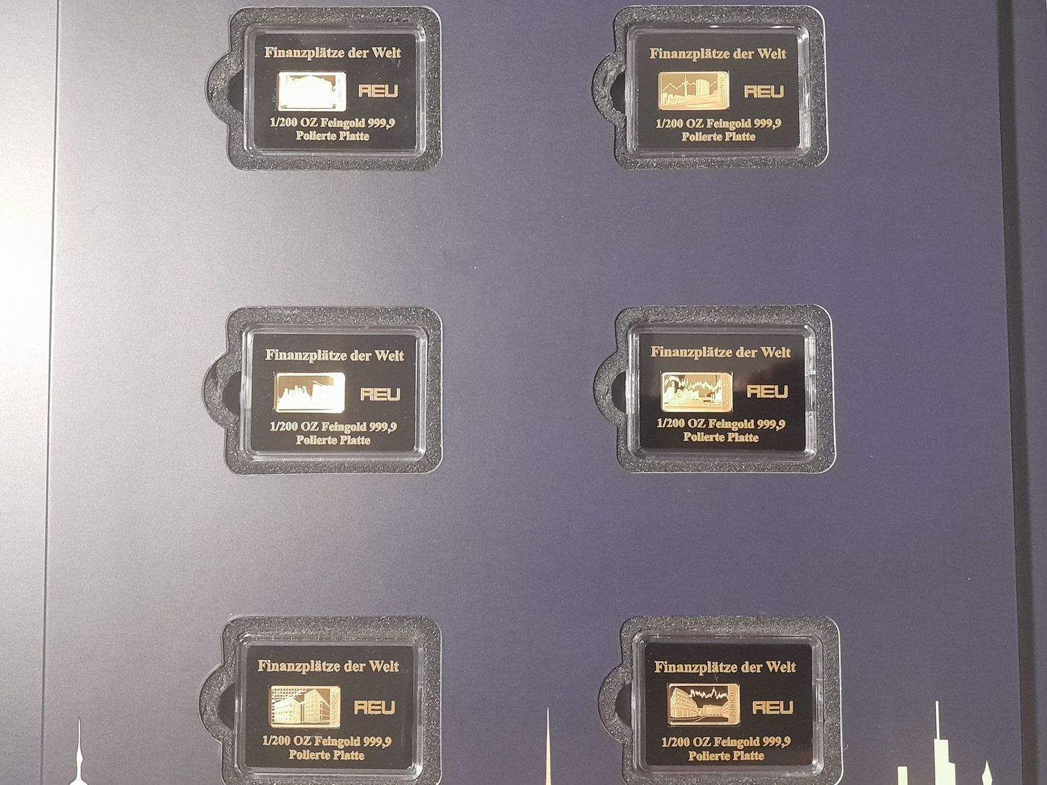 Goldbarren Set Börse London Toronto Singapur Finanzplätze der Welt PP Proof 1/200 Oz Unze