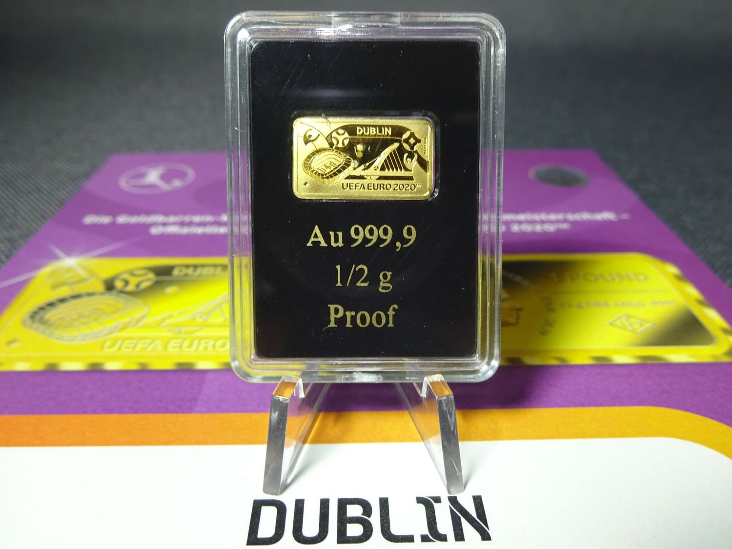 Goldmünze Gibraltar 2020 1 Pound UEFA Fussball EM Stadion Dublin Goldbarren Münzbarren PP Proof 0,5 g Goldmünze Gibraltar 2020 1 Pound UEFA Fussball EM Stadion Dublin Goldbarren Münzbarren PP Proof 0,5 g