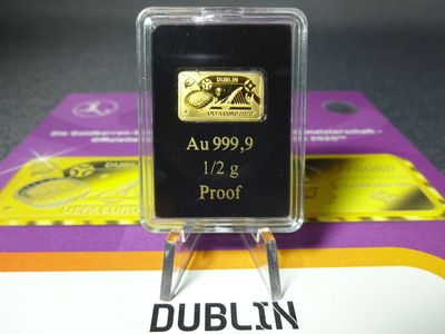 Goldmünze Gibraltar 2020 1 Pound UEFA Fussball EM Stadion Dublin Goldbarren Münzbarren PP Proof 0,5 g