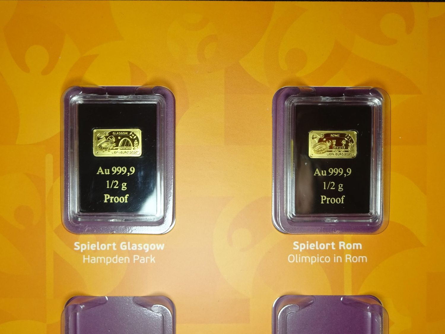 Goldbarren Set Gibraltar 2020 1 Pound UEFA EM Fussball Stadion Glasgow Rom Münzbarren PP 0,5 g Goldbarren Set Gibraltar 2020 1 Pound UEFA EM Fussball Stadion Glasgow Rom Münzbarren PP 0,5 g