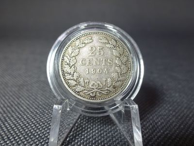 Silbermünze 1904 25 Cents Niederlande Königin Wilhelmina