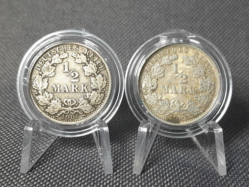 Silbermünzen Set Deutsches Kaiserreich 1906 1919 D 1/2 Mark München Fehlprägung