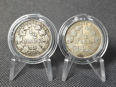 Silbermünzen Set Deutsches Kaiserreich 1906 1919 D 1/2 Mark München Fehlprägung