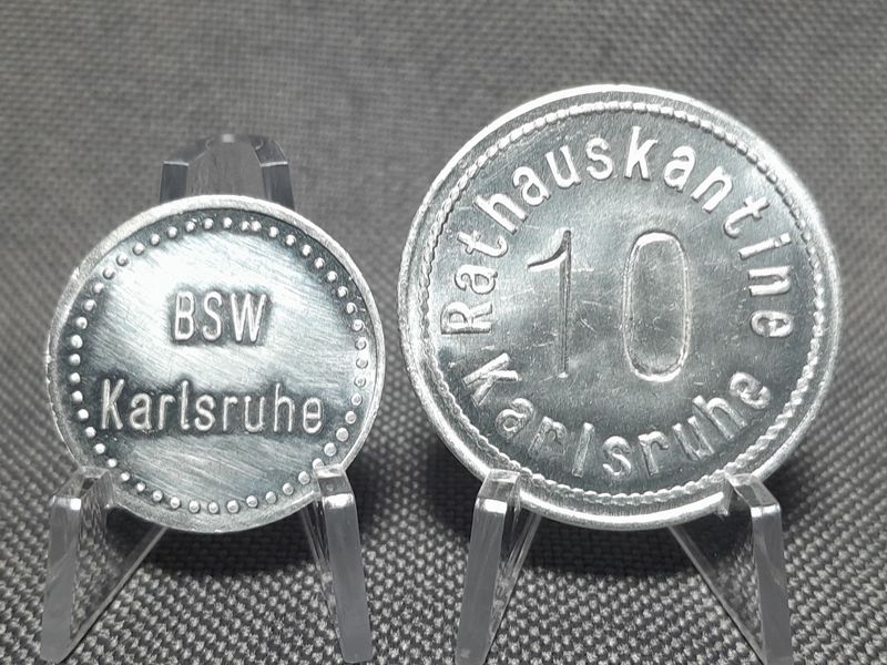 Wertmarken Set 1920 - 1930 Weimarer Republik Flaschenpfand BSW Pfandmarke Karlsruhe Bundesbahn Sozial Werk Rathauskantine