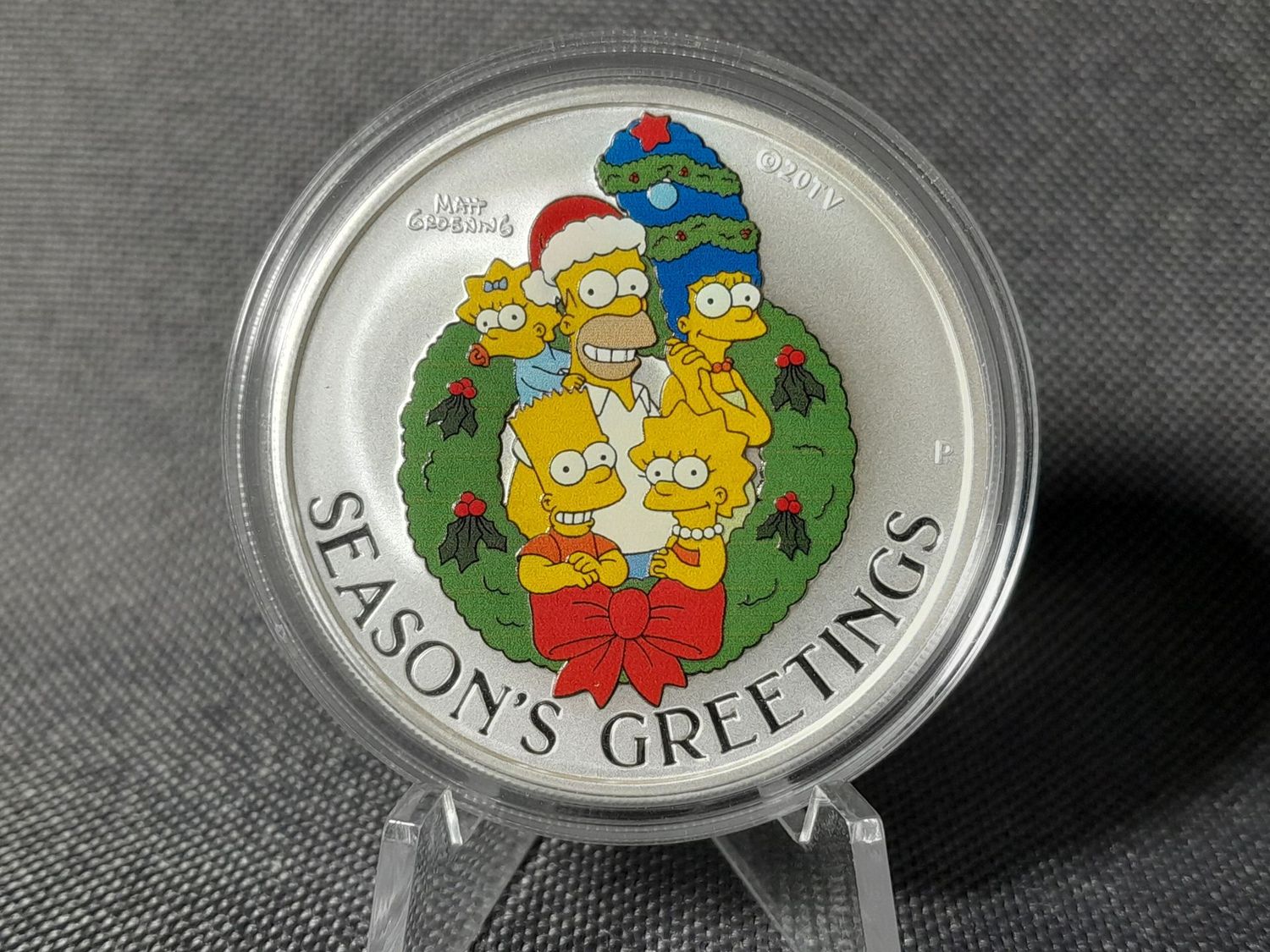 Silbermünze Tuvalu 2022 1 Dollar Familie Simpson Weihnachten Season's Greetings Farbe 1 Oz Unze