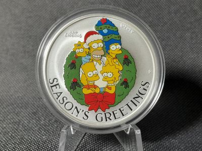 Silbermünze Tuvalu 2022 1 Dollar Familie Simpson Weihnachten Season's Greetings Farbe 1 Oz Unze