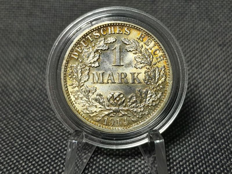 Silbermünze Deutsches Kaiserreich 1914 F 1 Mark Stuttgart Patina Erhaltung!!!