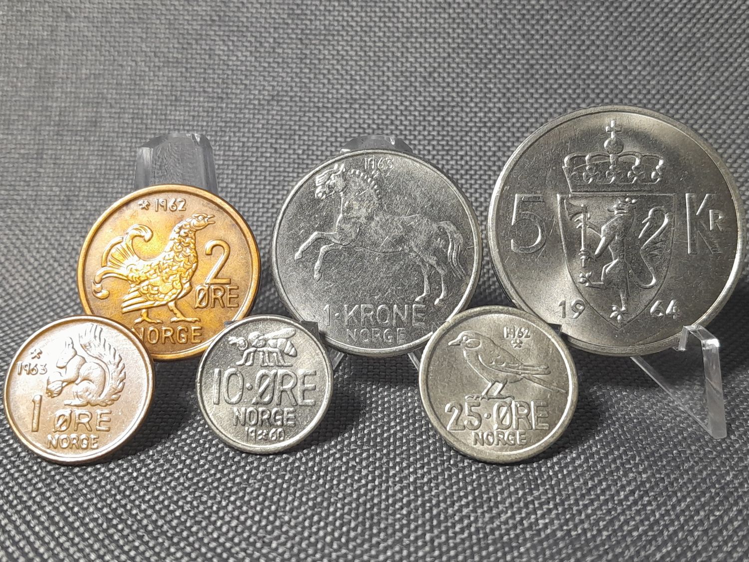 Münzen Set Norwegen 1960 1962 1963 1964 1 2 5 10 25 Öre Kronen Olav V. Norge Erhaltung!