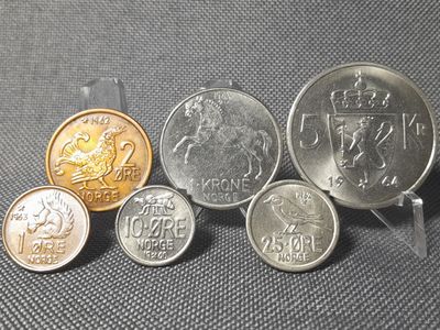 Münzen Set Norwegen 1960 1962 1963 1964 1 2 5 10 25 Öre Kronen Olav V. Norge Erhaltung!