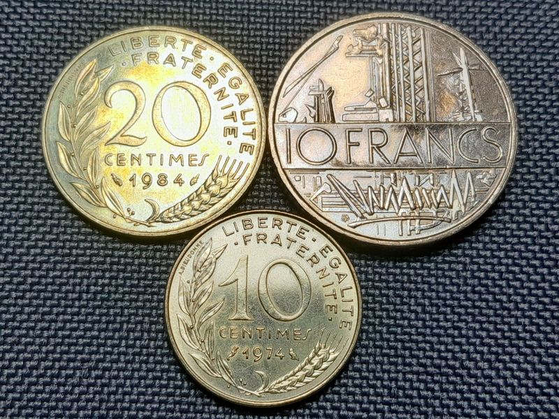 Münzen Set Frankreich 1974 1984 1987 10 20 Centimes Francs PP Proof Erhaltung!